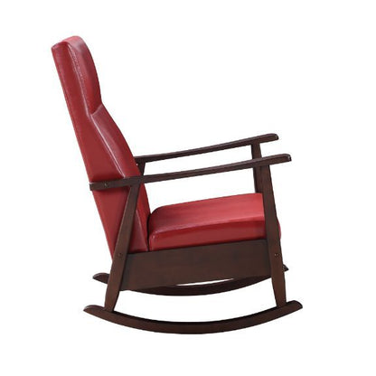 Raina Rocking Chair, Red PU & Espresso Finish 59931