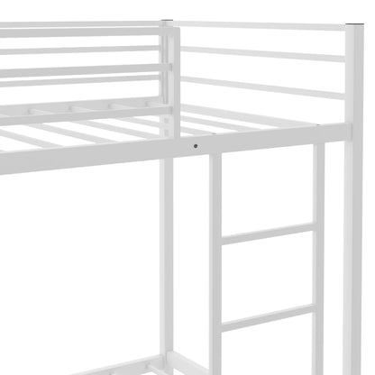 Twin over Twin Metal Bunk Bed, Low Bunk Bed with Ladder, White(New)