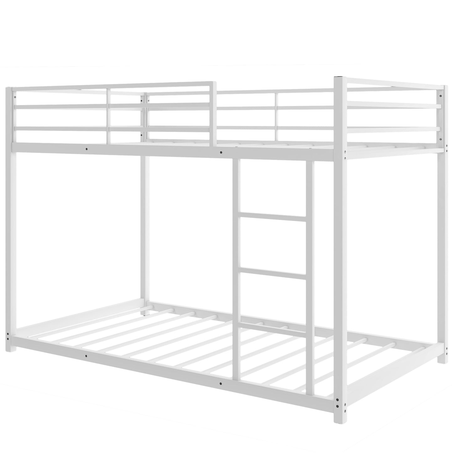 Twin over Twin Metal Bunk Bed, Low Bunk Bed with Ladder, White(New)
