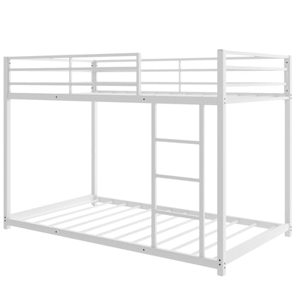 Twin over Twin Metal Bunk Bed, Low Bunk Bed with Ladder, White(New)