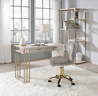 Tyeid Built-in USB Port Writing Desk, Antique White & Gold Finish 92935