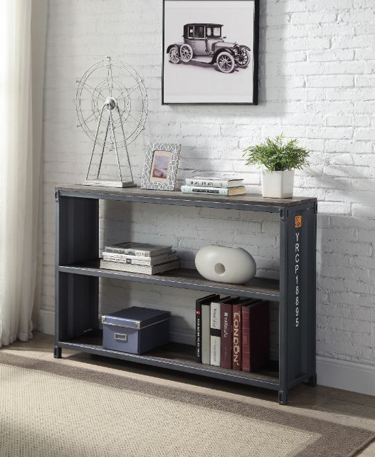 Cargo Bookshelf, Weathered Oak & Gunmetal Finish 92997