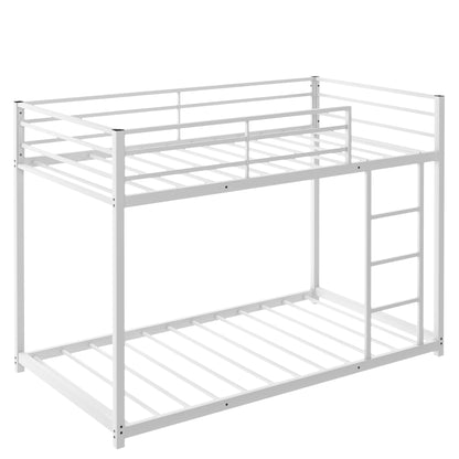 Twin over Twin Metal Bunk Bed, Low Bunk Bed with Ladder, White(New)