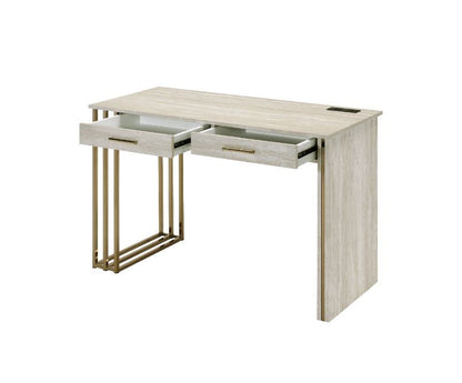 Tyeid Built-in USB Port Writing Desk, Antique White & Gold Finish 92935