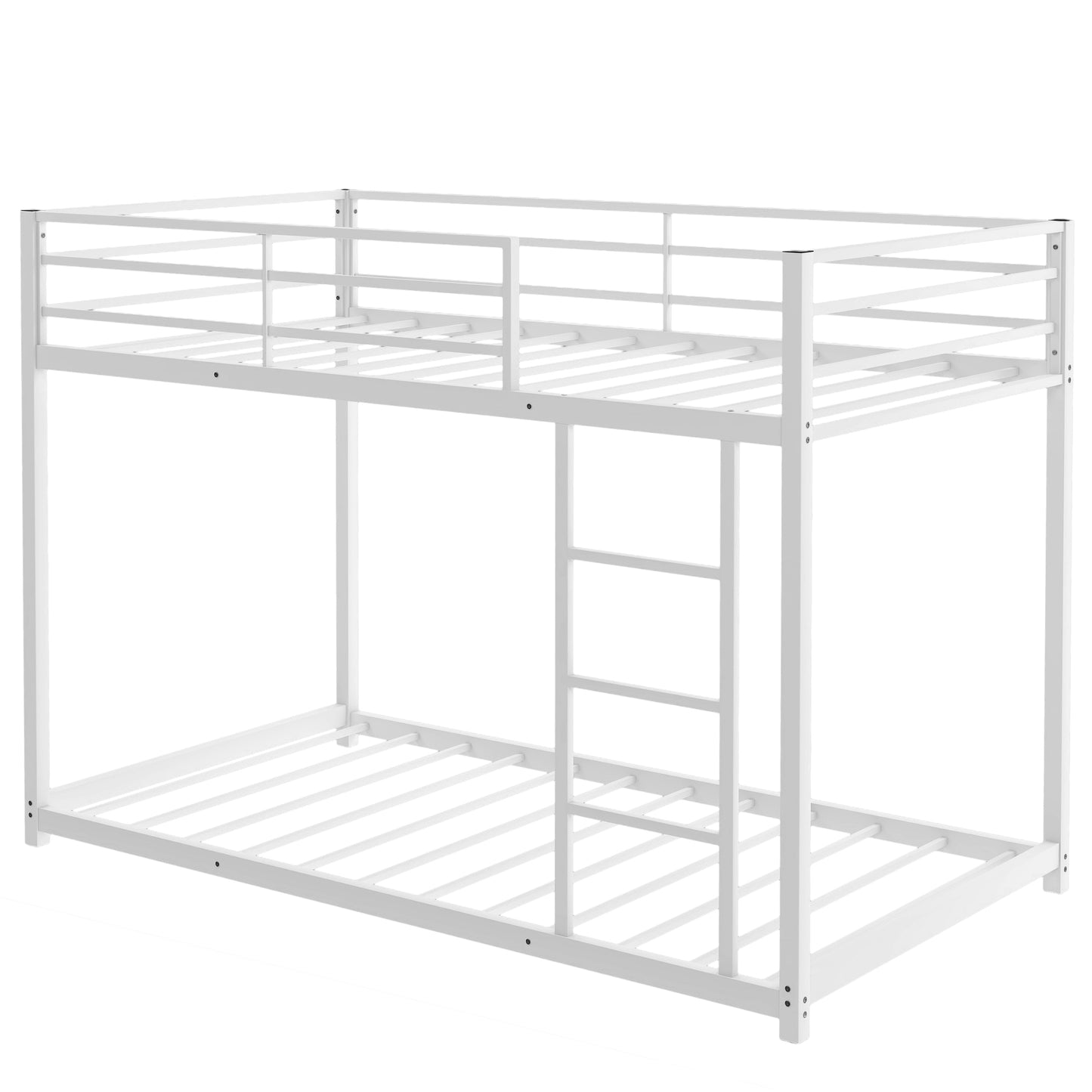 Twin over Twin Metal Bunk Bed, Low Bunk Bed with Ladder, White(New)