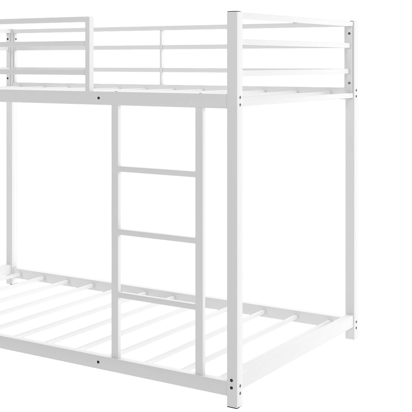 Twin over Twin Metal Bunk Bed, Low Bunk Bed with Ladder, White(New)
