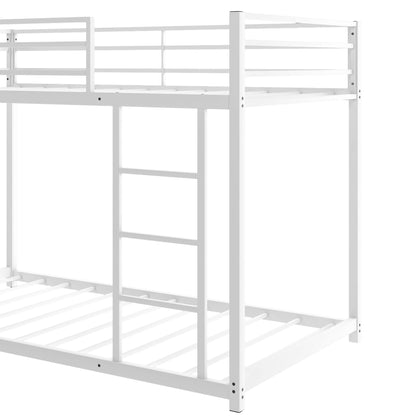 Twin over Twin Metal Bunk Bed, Low Bunk Bed with Ladder, White(New)