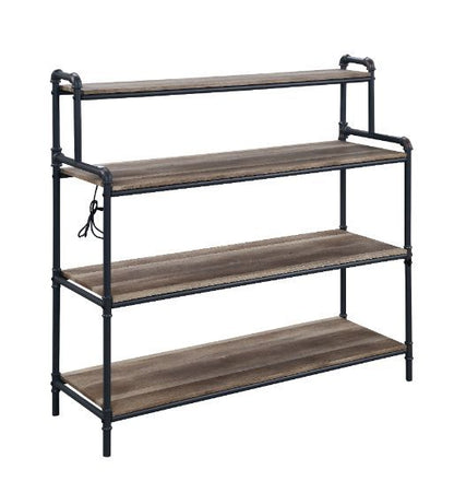 Cordelia Built-in USB Port Book Shelf, LED, Antique Oak, Sandy Black & Dark Bronze Hand-Brushed Finish 92999