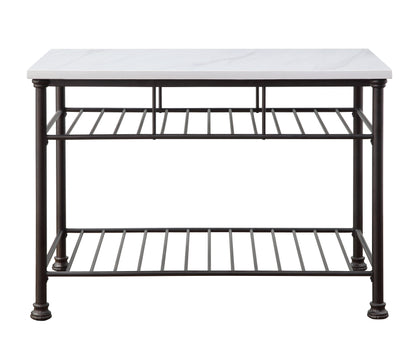 Freyja Kitchen Island, White Cultured Stone & Gray Finish 98941