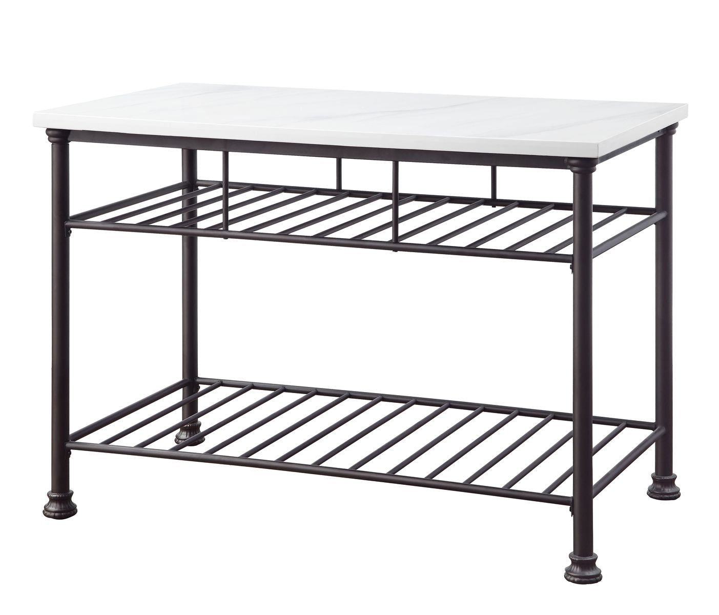 Freyja Kitchen Island, White Cultured Stone & Gray Finish 98941