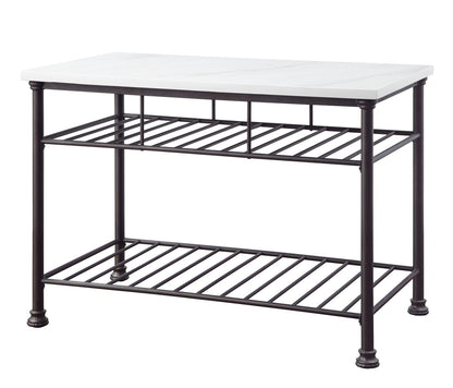 Freyja Kitchen Island, White Cultured Stone & Gray Finish 98941