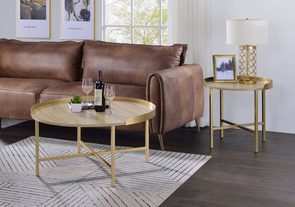 Mithea End Table, Oak Table Top & Gold Finish 82337