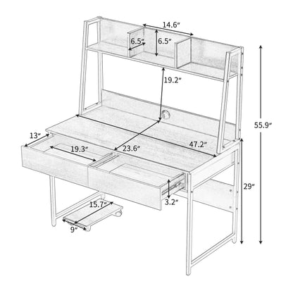 Home office Computer Desk with Hutch/ Bookshelf, Desk with Space Saving Design （tiger）