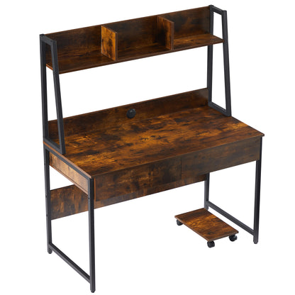 Home office Computer Desk with Hutch/ Bookshelf, Desk with Space Saving Design （tiger）