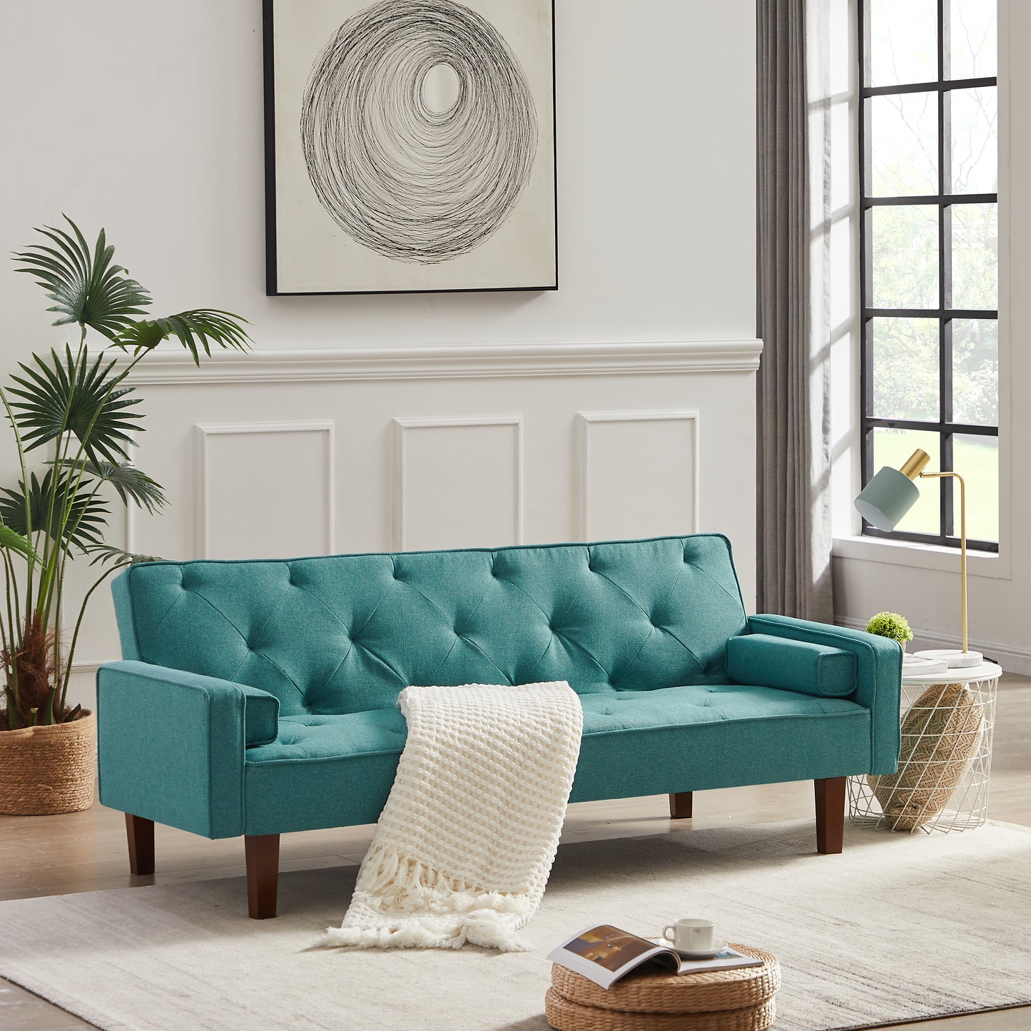 M1905-GN  Green sofa bed with square pillow