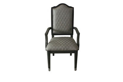 House Beatrice Arm Chair, Two Tone Beige Fabric & Charcoal Finish 68813