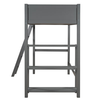 Twin size Loft Bed with Storage Shelves and Ladder-Gray