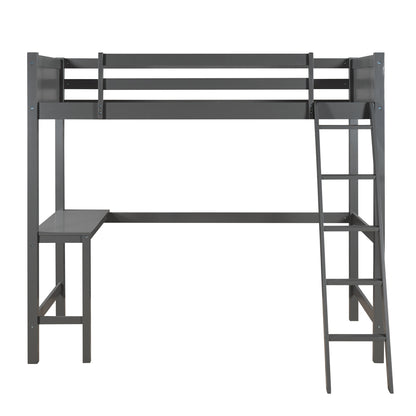 Twin size Loft Bed with Desk and Ladder-Gray