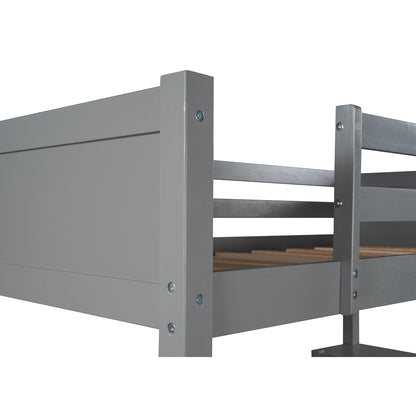 Twin size Loft Bed with Storage Shelves and Ladder-Gray