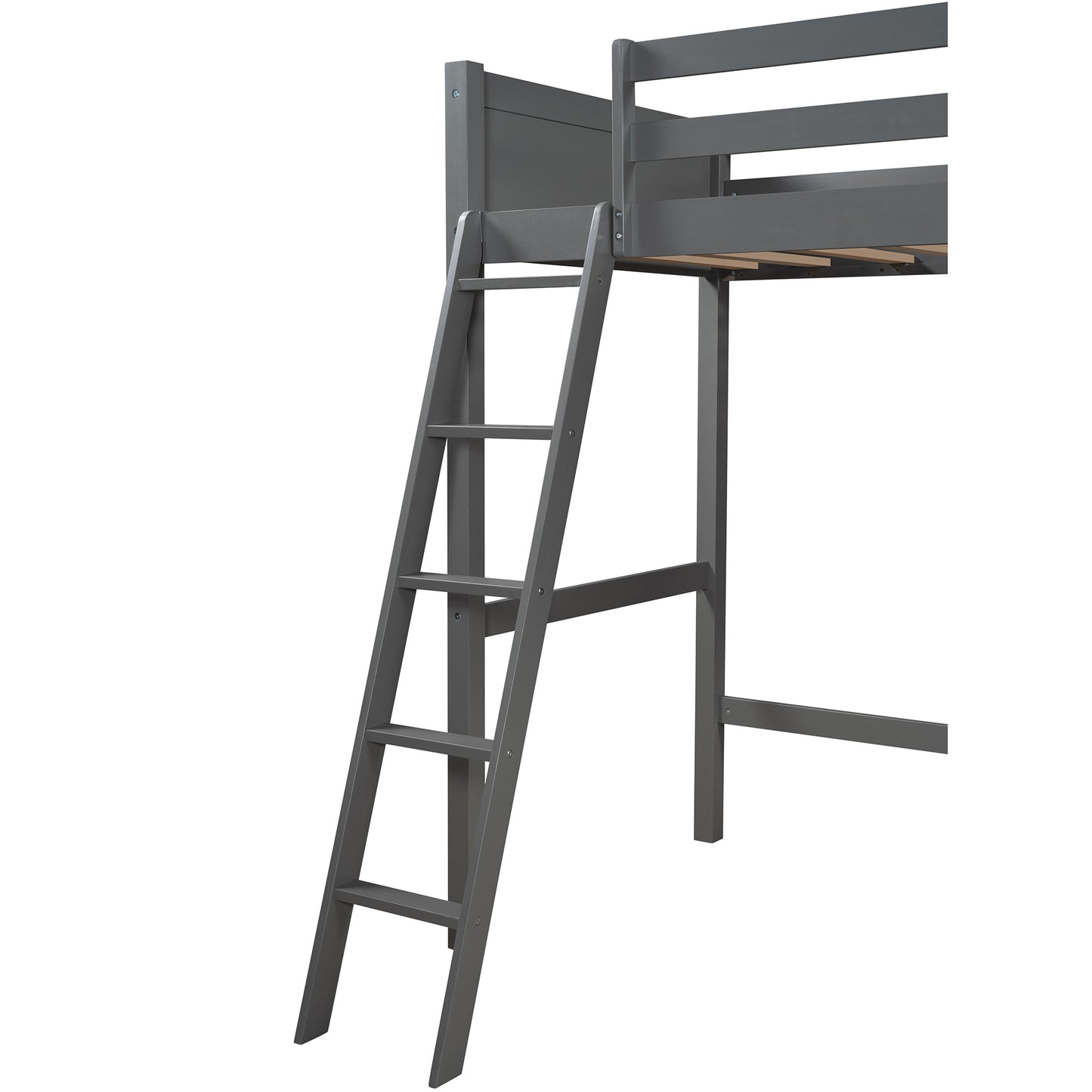 Twin size Loft Bed with Storage Shelves and Ladder-Gray