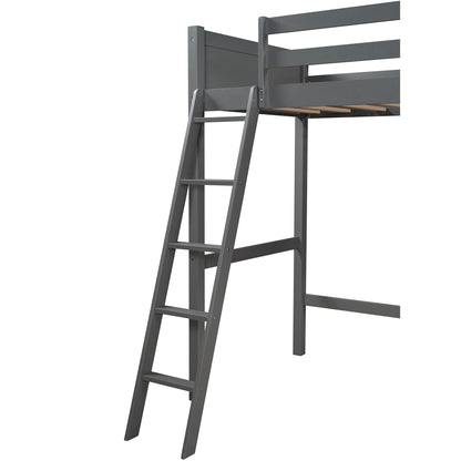 Twin size Loft Bed with Storage Shelves and Ladder-Gray
