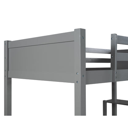 Twin size Loft Bed with Storage Shelves and Ladder-Gray