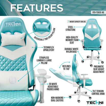 Techni Sport High Back Ergonomic Gaming Chair - Aqua