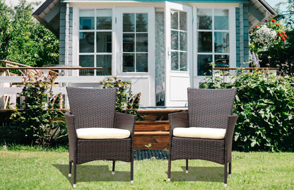 2pcs Patio Rattan Armchair Seat with Removable Cushions