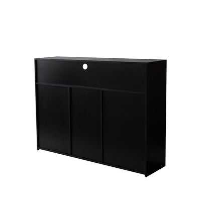 Living Room Sideboard Storage Cabinet Black High Gloss with LED Light, Modern Kitchen Unit Cupboard Buffet Wooden Storage Display Cabinet TV Stand with 3 Doors for Hallway Dining Room