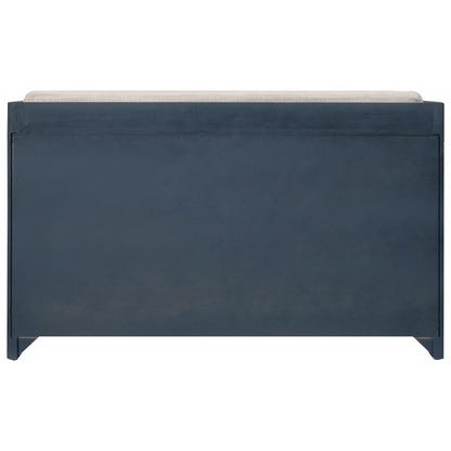 Storage Bench with Removable Basket and 2 Drawers, Fully Assembled Shoe Bench with Removable Cushion (Navy)