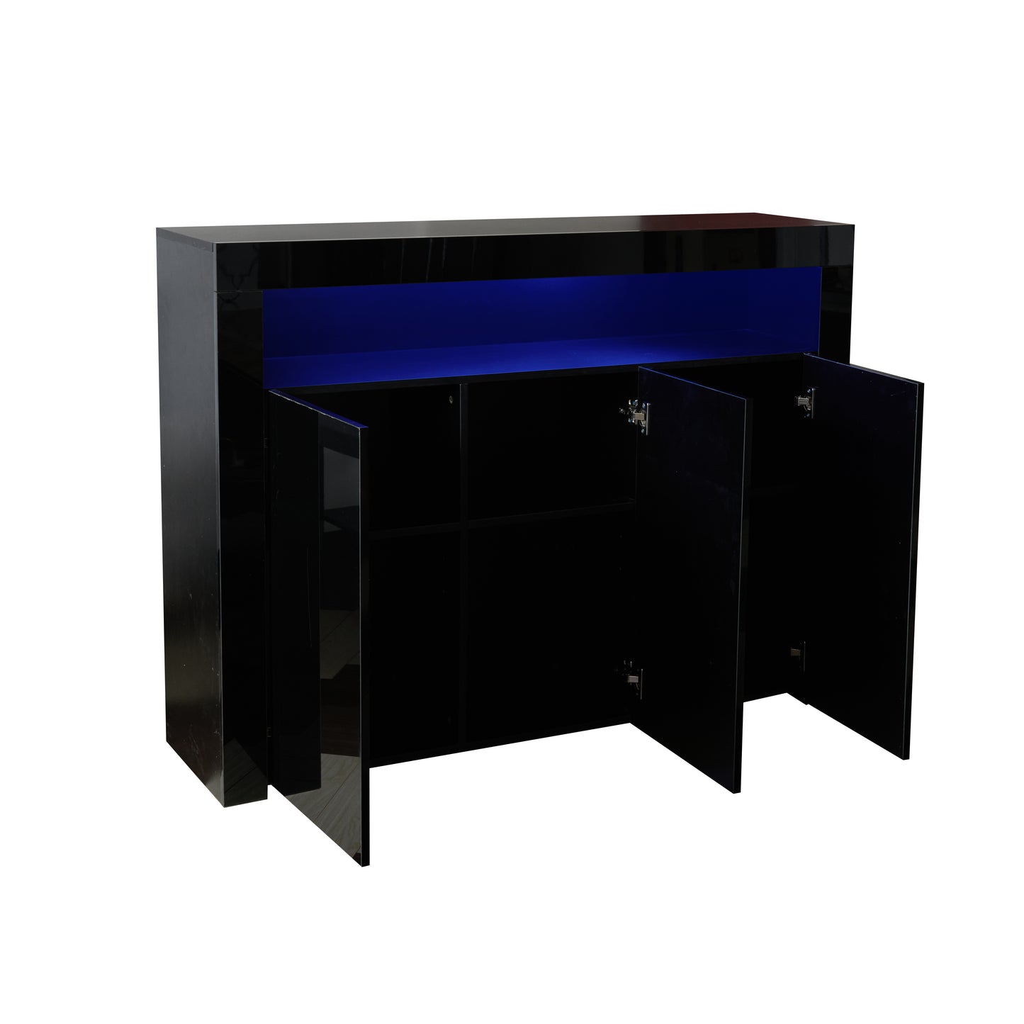 Living Room Sideboard Storage Cabinet Black High Gloss with LED Light, Modern Kitchen Unit Cupboard Buffet Wooden Storage Display Cabinet TV Stand with 3 Doors for Hallway Dining Room