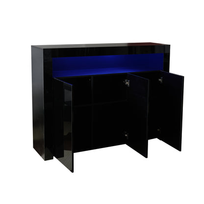 Living Room Sideboard Storage Cabinet Black High Gloss with LED Light, Modern Kitchen Unit Cupboard Buffet Wooden Storage Display Cabinet TV Stand with 3 Doors for Hallway Dining Room