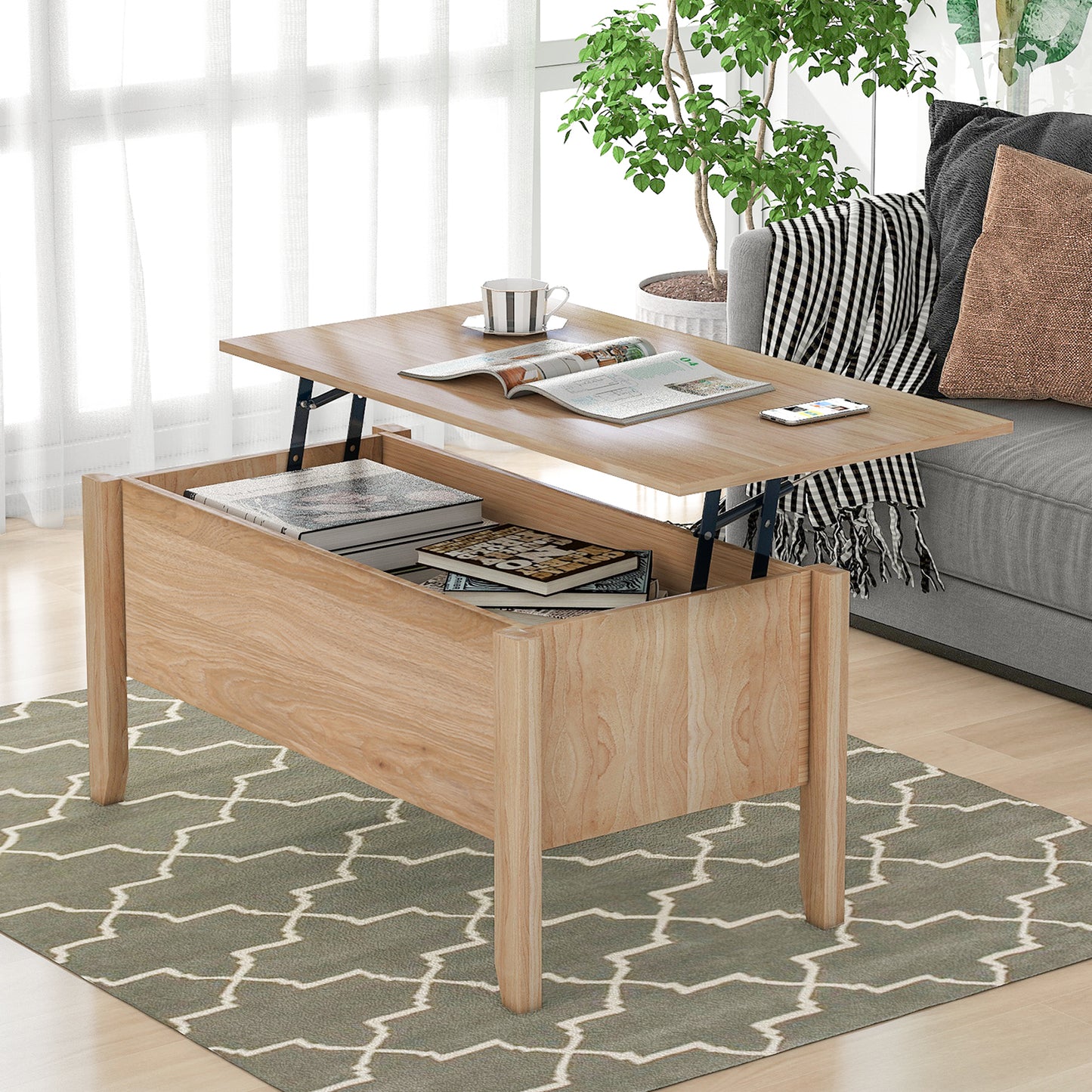 Modern Lift-Top Coffee Table with Storage, Sofa Table For Living Room