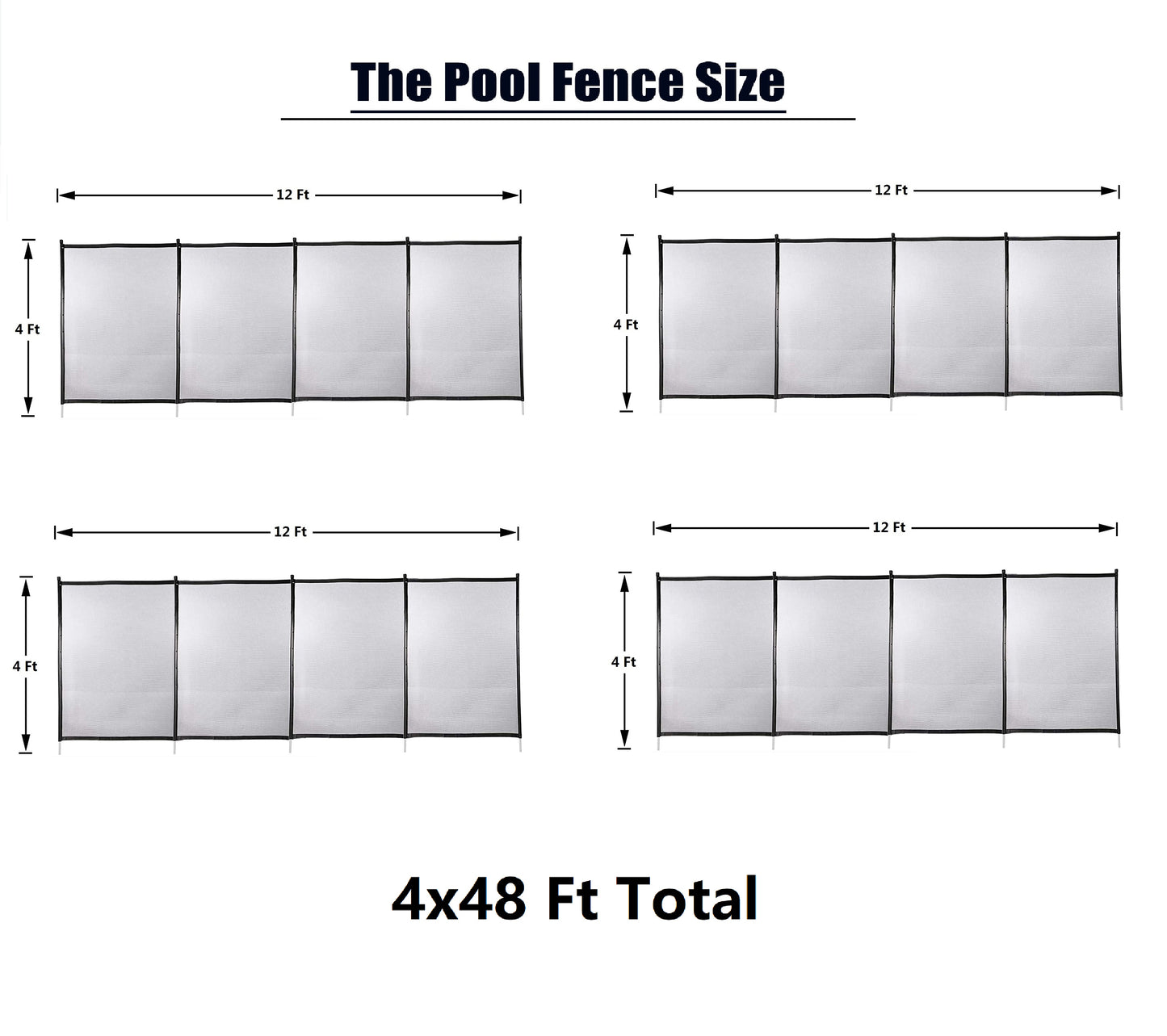 48x4 Ft Outdoor Pool Fence With Section Kit,Removable Mesh Barrier,For Inground Pools,Garden And Patio,Black