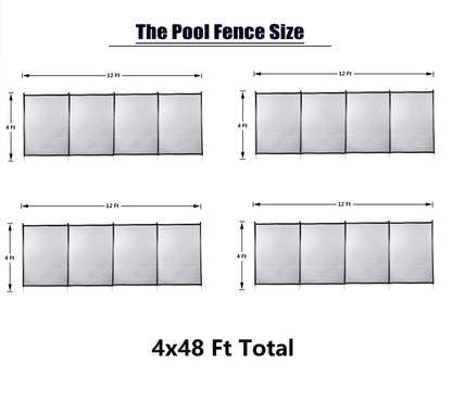 48x4 Ft Outdoor Pool Fence With Section Kit,Removable Mesh Barrier,For Inground Pools,Garden And Patio,Black