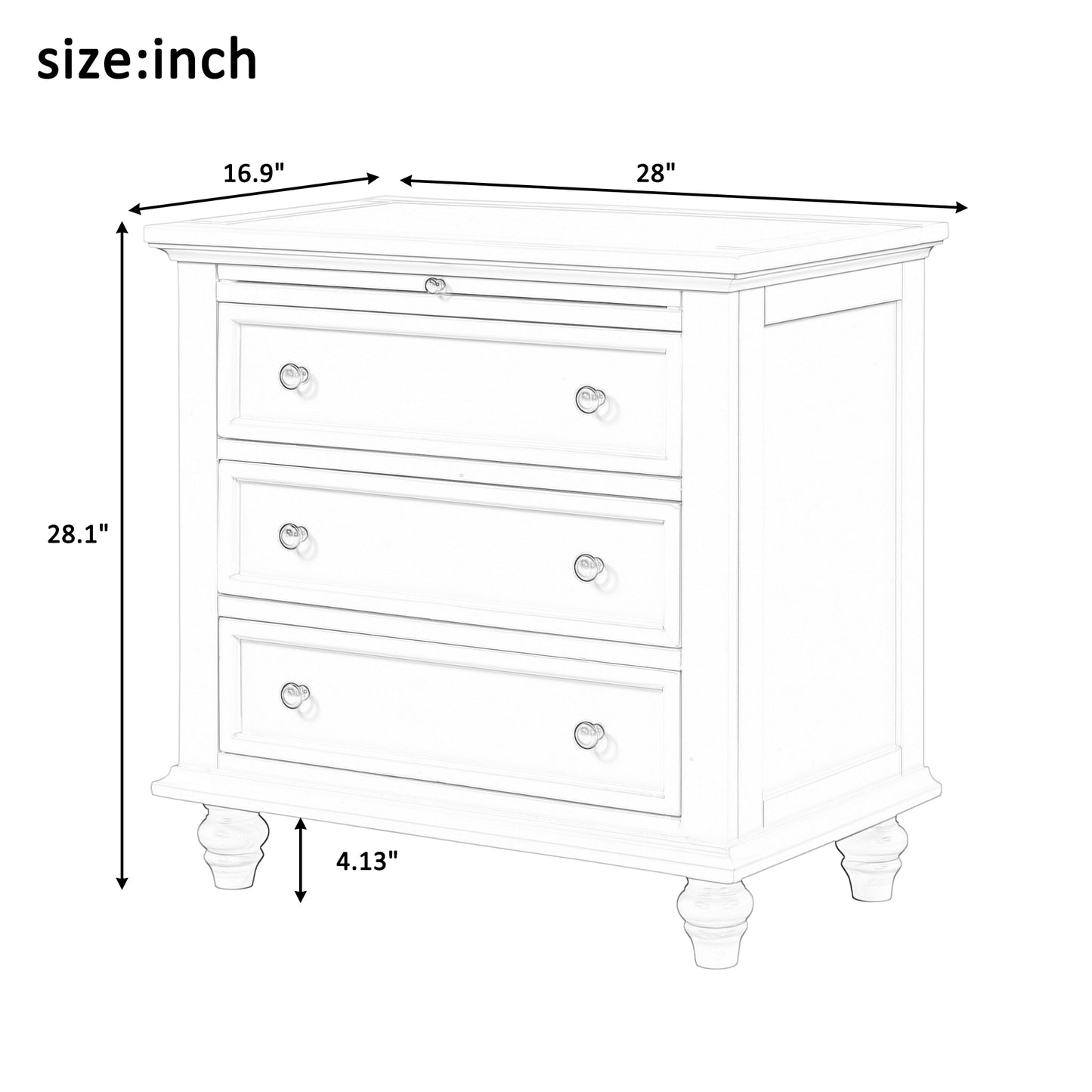 3-Drawer Storage Wood Cabinet, End Table with Pull out Tray