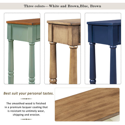 Solid Wood Console Table, Classic Entryway Table with Storage Shelf and Drawer for Home