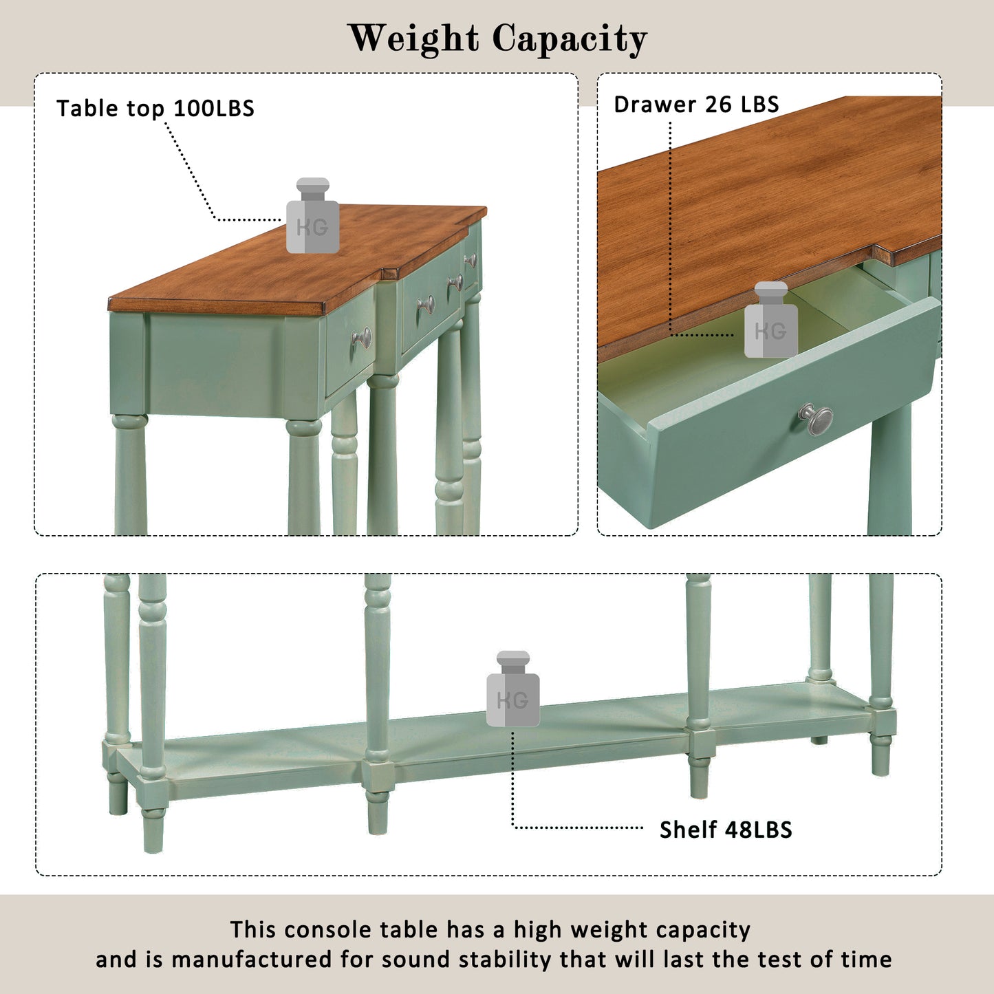 Solid Wood Console Table, Classic Entryway Table with Storage Shelf and Drawer for Home