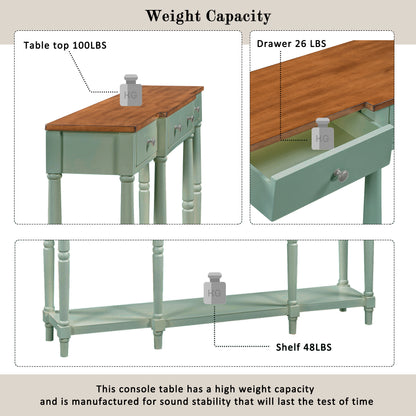 Solid Wood Console Table, Classic Entryway Table with Storage Shelf and Drawer for Home