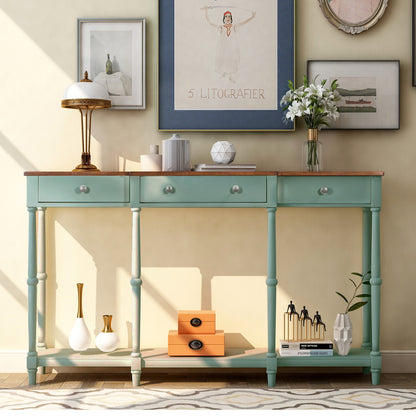 Solid Wood Console Table, Classic Entryway Table with Storage Shelf and Drawer for Home