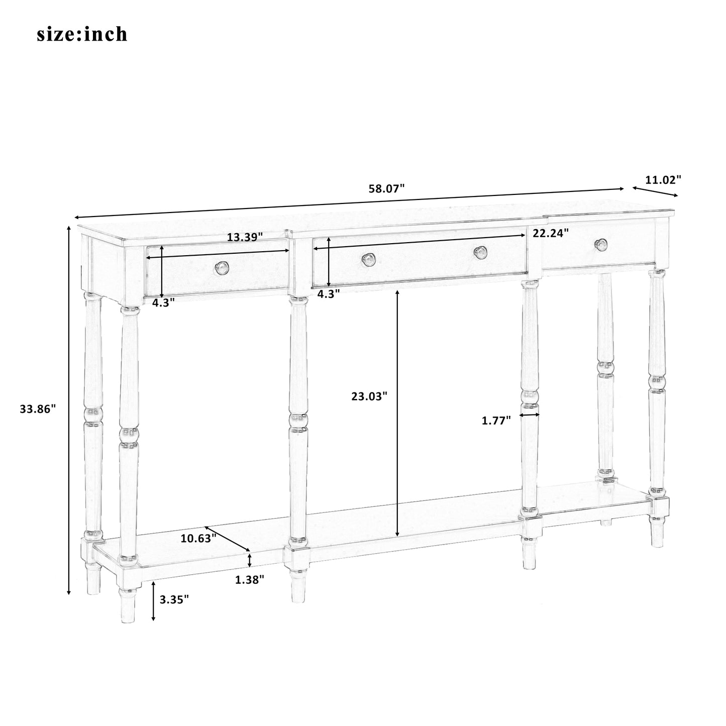 Solid Wood Console Table, Classic Entryway Table with Storage Shelf and Drawer for Home
