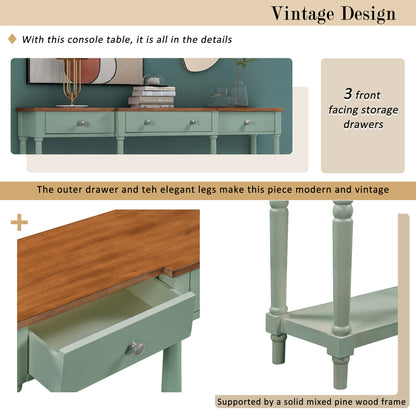 Solid Wood Console Table, Classic Entryway Table with Storage Shelf and Drawer for Home