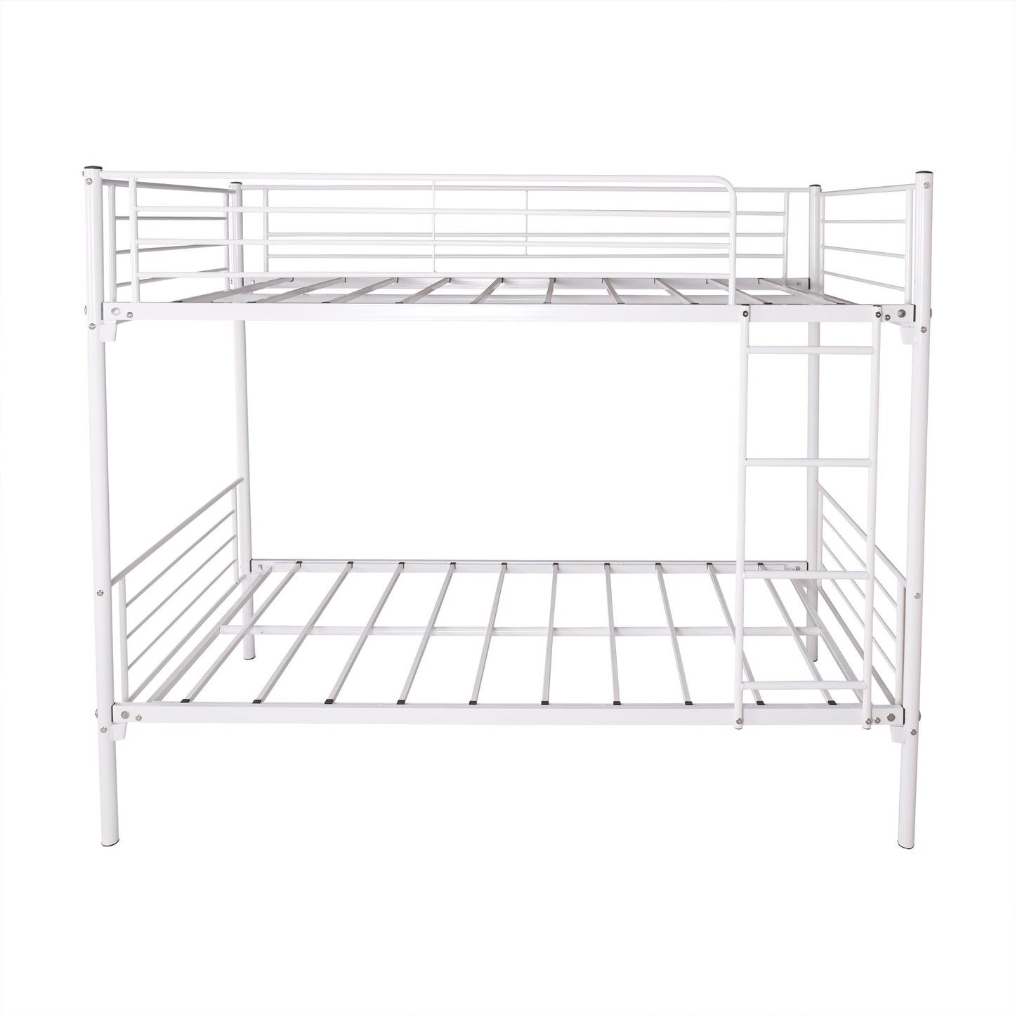 Twin-Over-Twin Bunk Bed with Metal Frame and Ladder, Space-Saving Design White