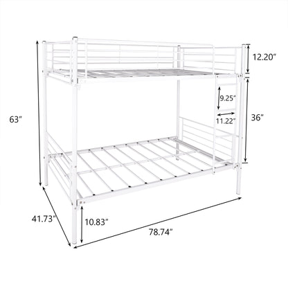 Twin-Over-Twin Bunk Bed with Metal Frame and Ladder, Space-Saving Design White