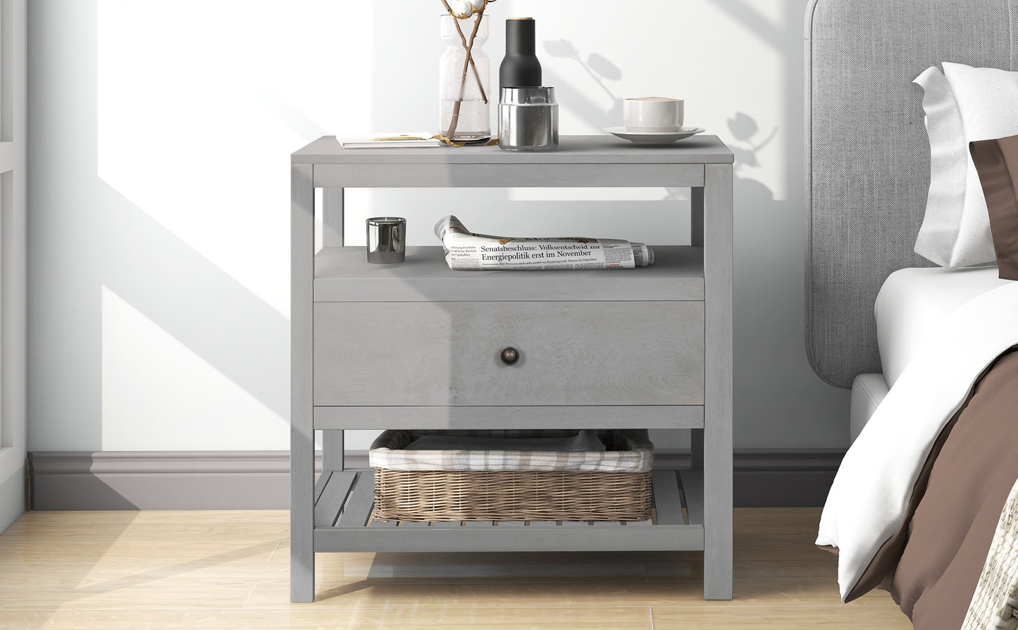 Modern Wooden Nightstand with Drawers Storage for Living Room/Bedroom, Gray(Expected arrival time 8.20)