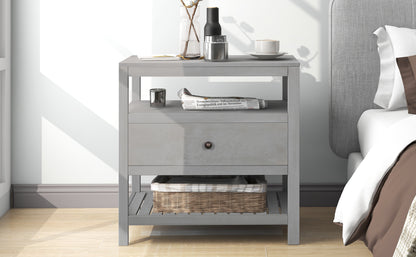 Modern Wooden Nightstand with Drawers Storage for Living Room/Bedroom, Gray(Expected arrival time 8.20)