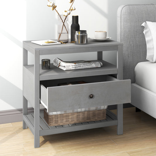 Modern Wooden Nightstand with Drawers Storage for Living Room/Bedroom, Gray(Expected arrival time 8.20)