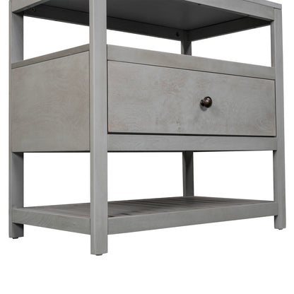 Modern Wooden Nightstand with Drawers Storage for Living Room/Bedroom, Gray(Expected arrival time 8.20)