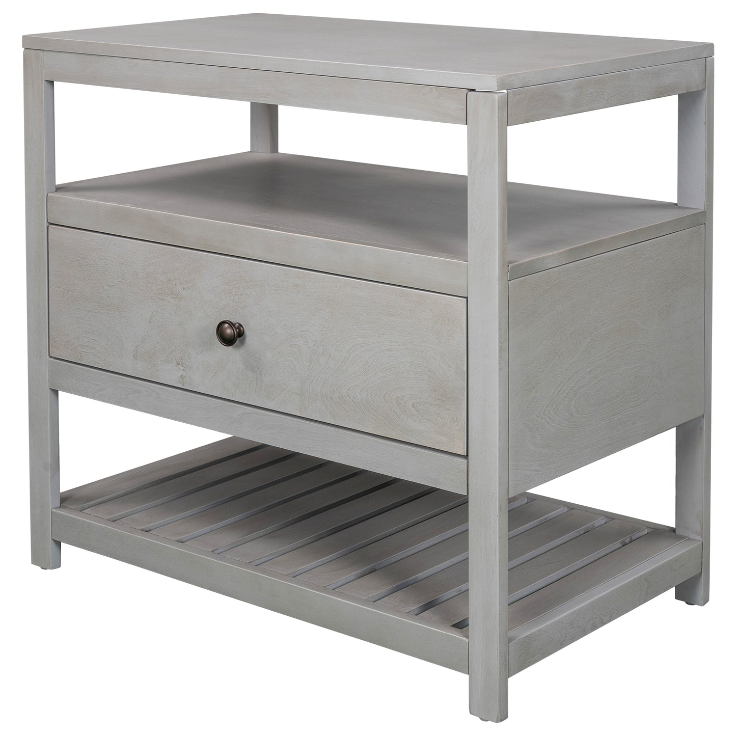Modern Wooden Nightstand with Drawers Storage for Living Room/Bedroom, Gray(Expected arrival time 8.20)