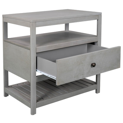 Modern Wooden Nightstand with Drawers Storage for Living Room/Bedroom, Gray(Expected arrival time 8.20)